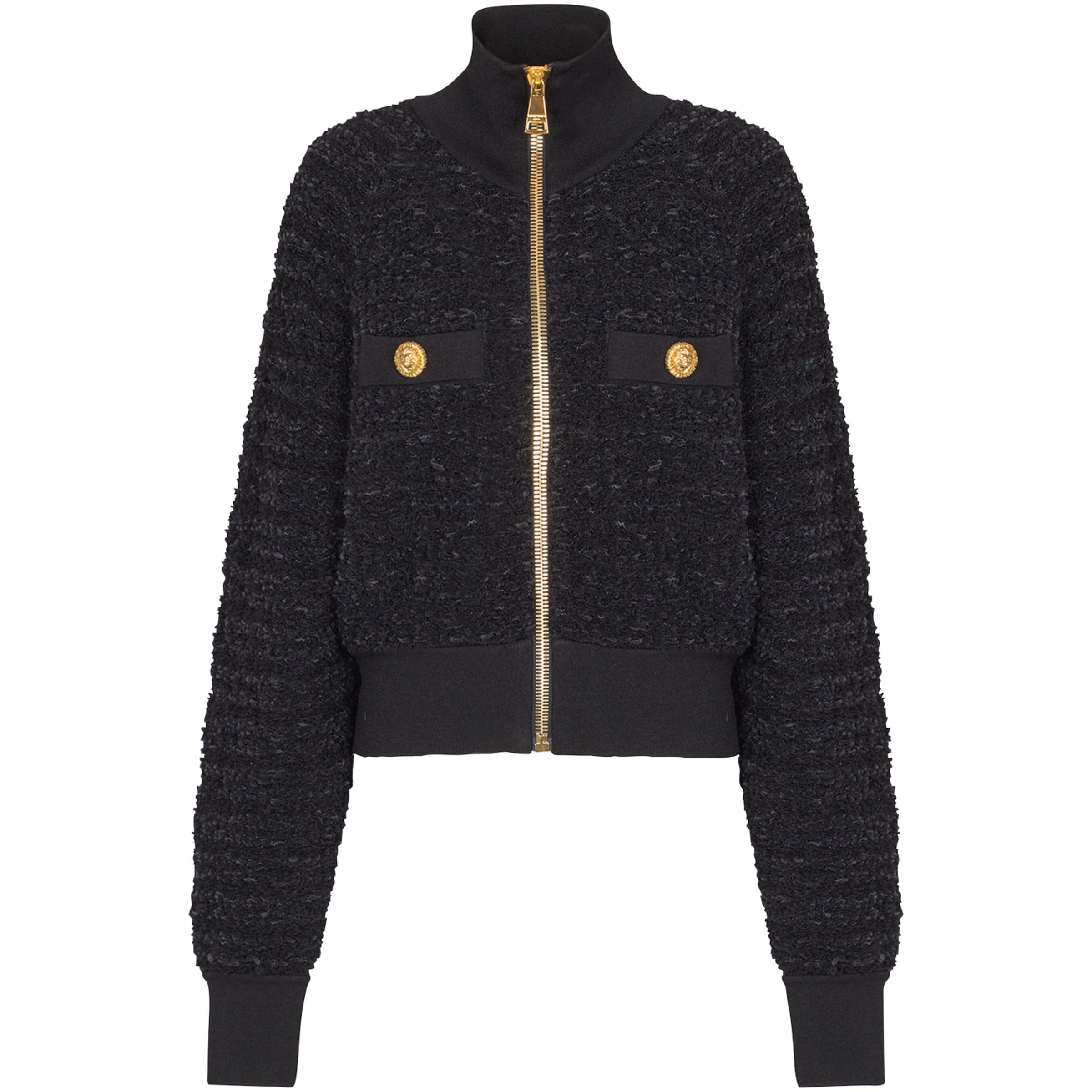 Balmain Black Tweed Bomber Jacket