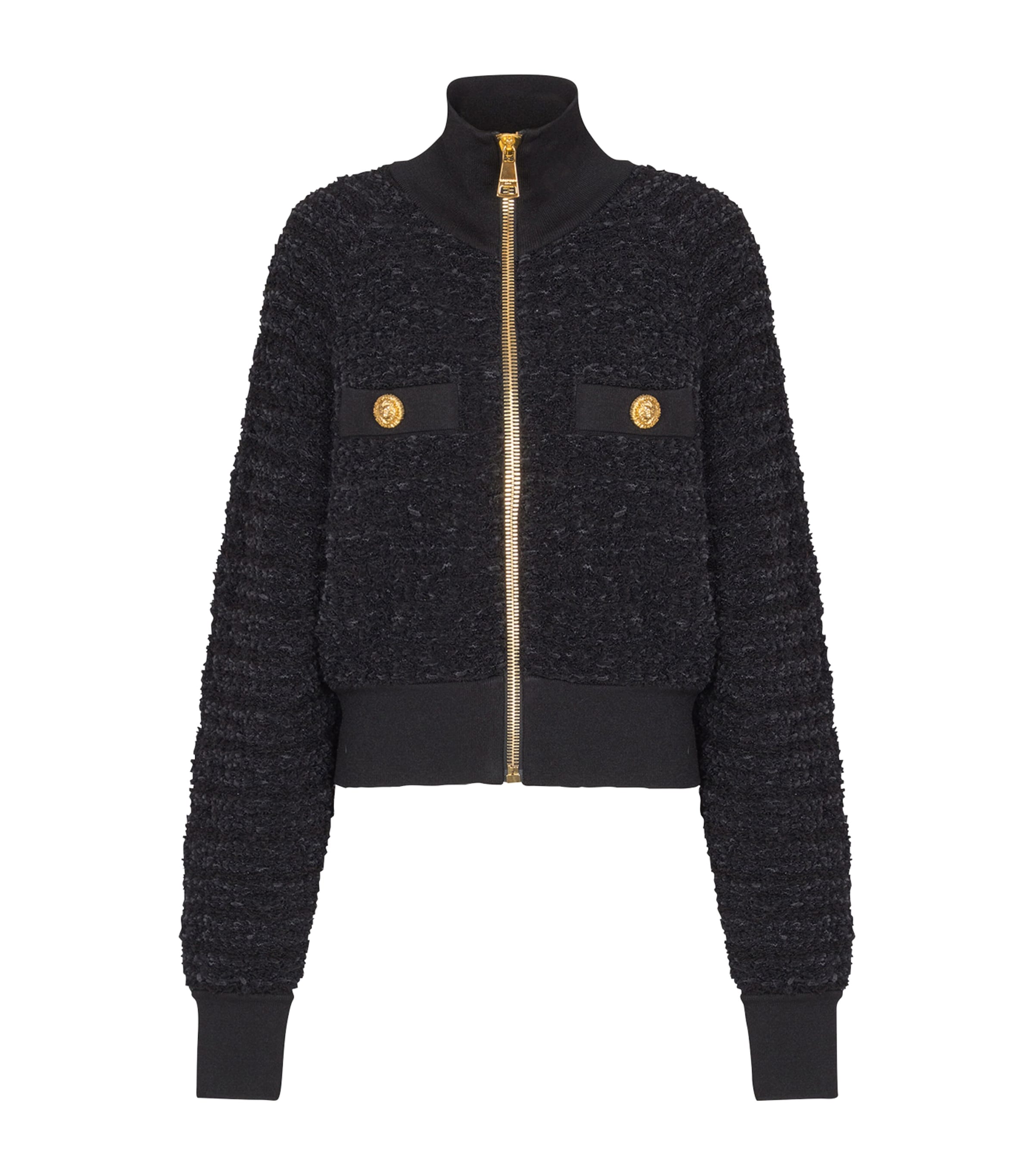 Balmain Black Tweed Bomber Jacket
