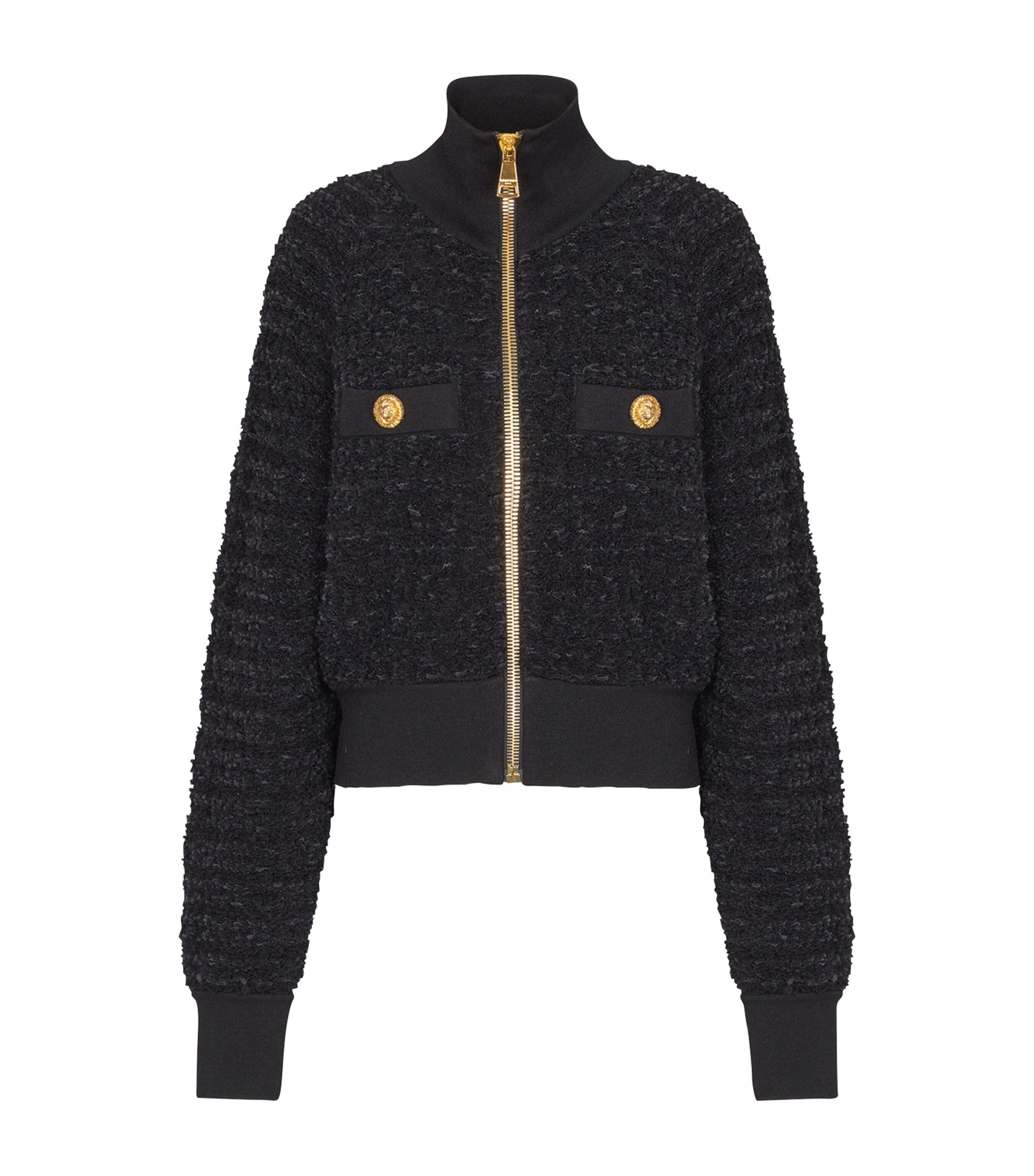 Balmain Black Tweed Bomber Jacket