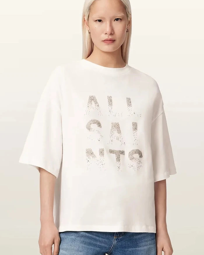 AllSaints уголемена тениска дамска от памук STACKS