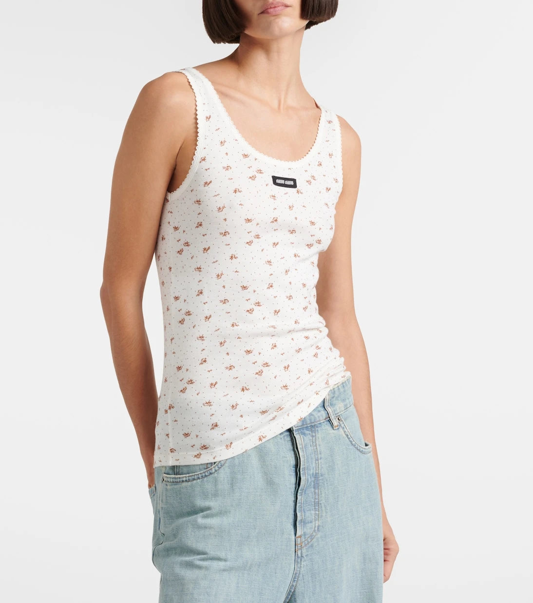 Miu Miu - Floral cotton jersey tank top