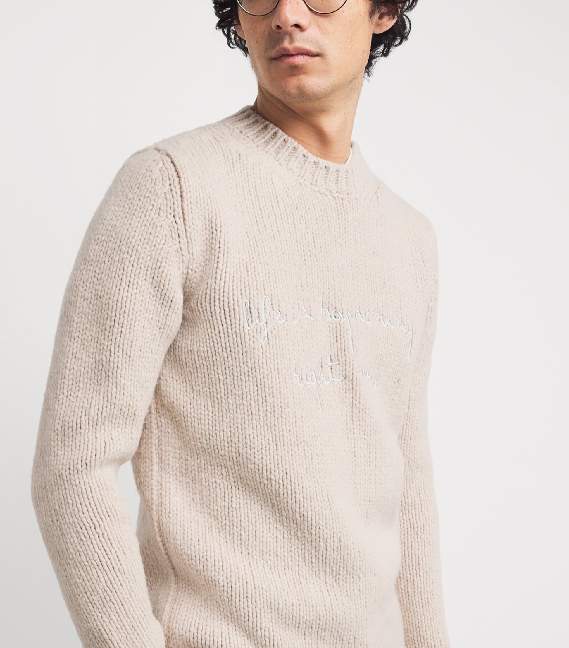 Eleventy Beige Wool Embroidered Sweater