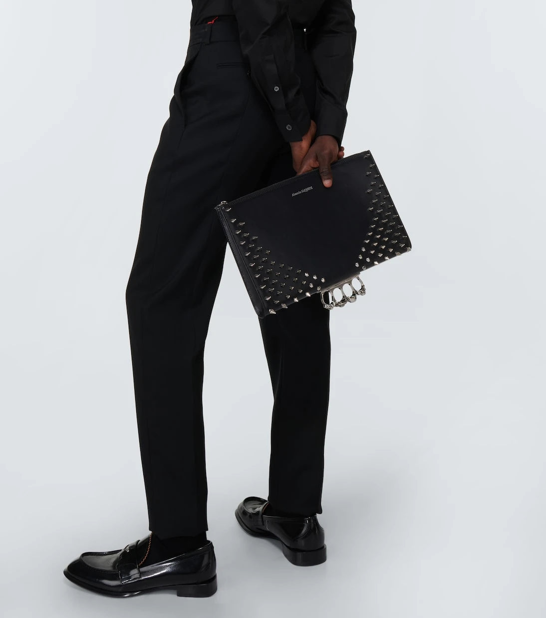 McQueen - Four-Ring embellished leather clutch