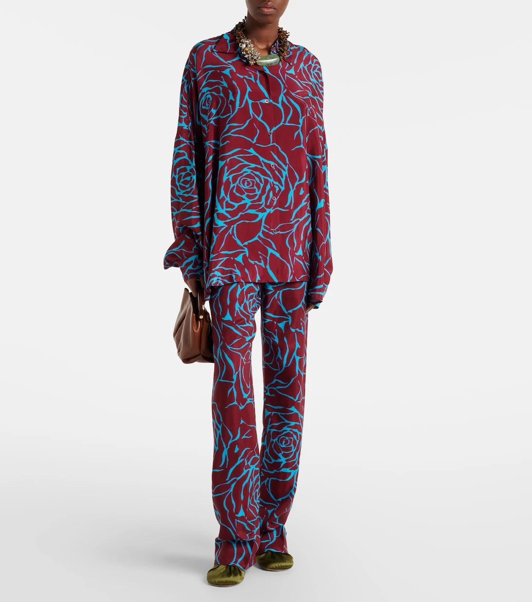 Dries Van Noten - Printed oversized satin shirt