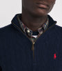 Polo Ralph Lauren Blue Wool-Cashmere Cable-Knit Quarter-Zip Sweater
