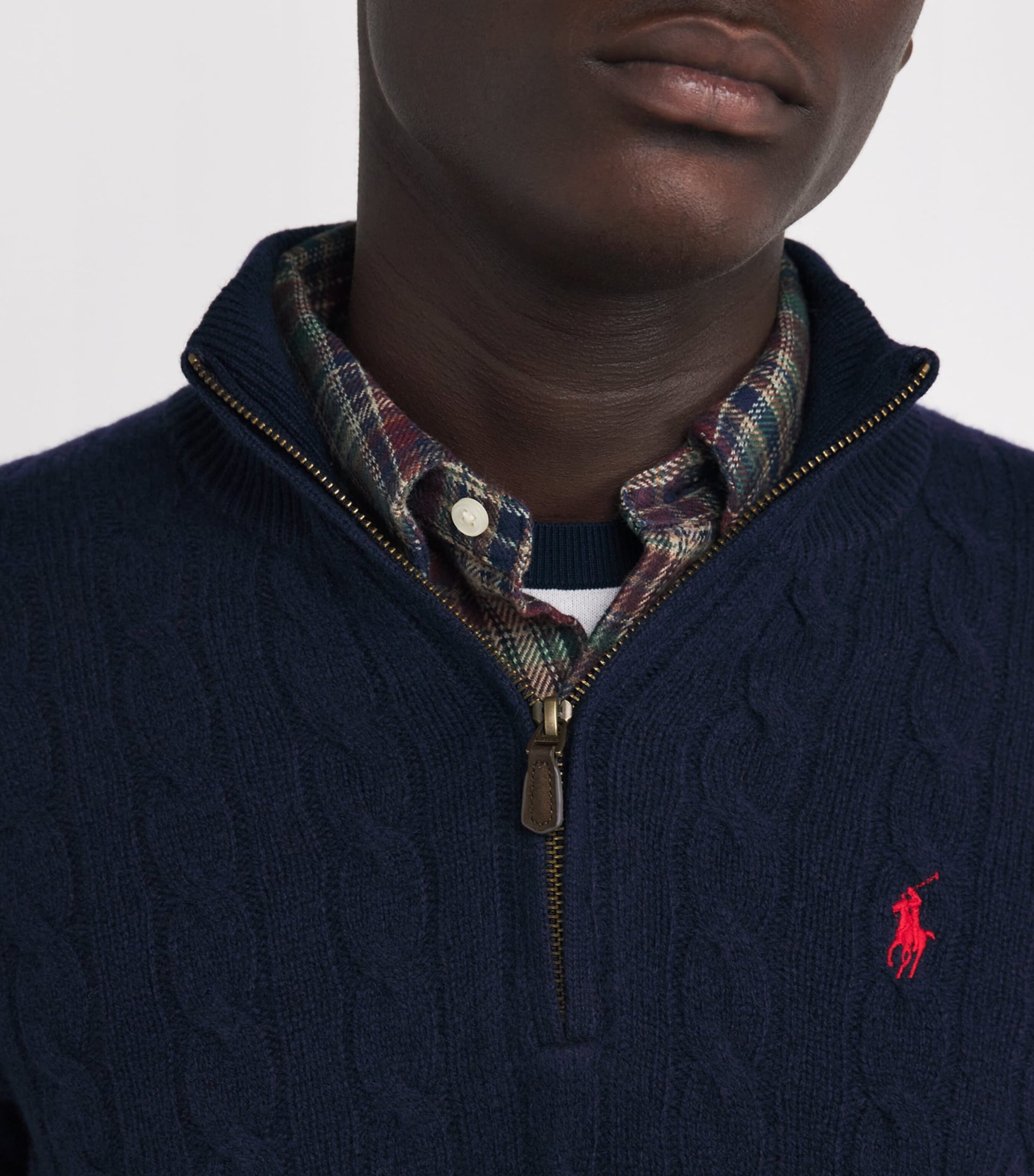Polo Ralph Lauren Blue Wool-Cashmere Cable-Knit Quarter-Zip Sweater