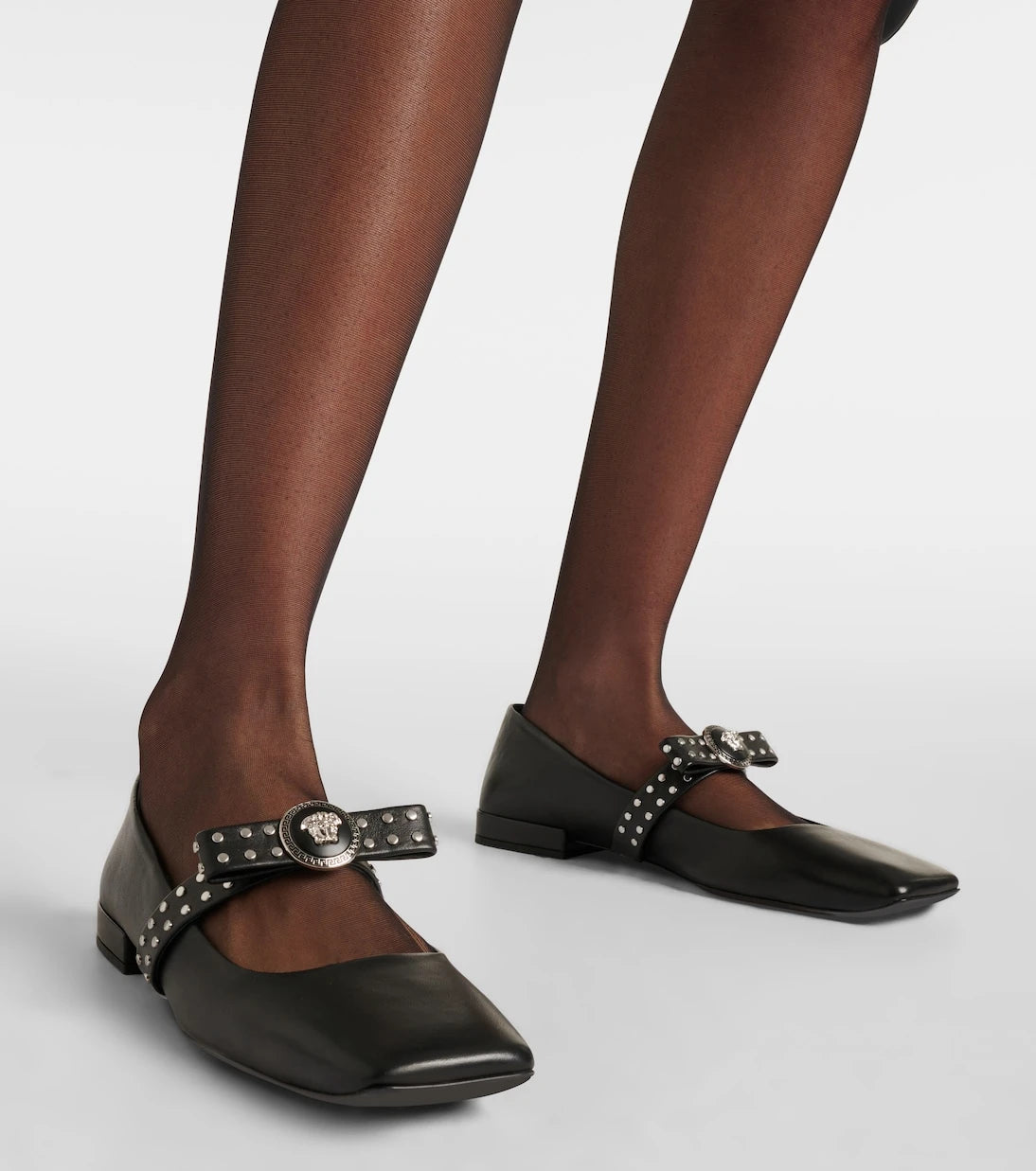 Versace - Gianni Ribbon studded leather ballet flats