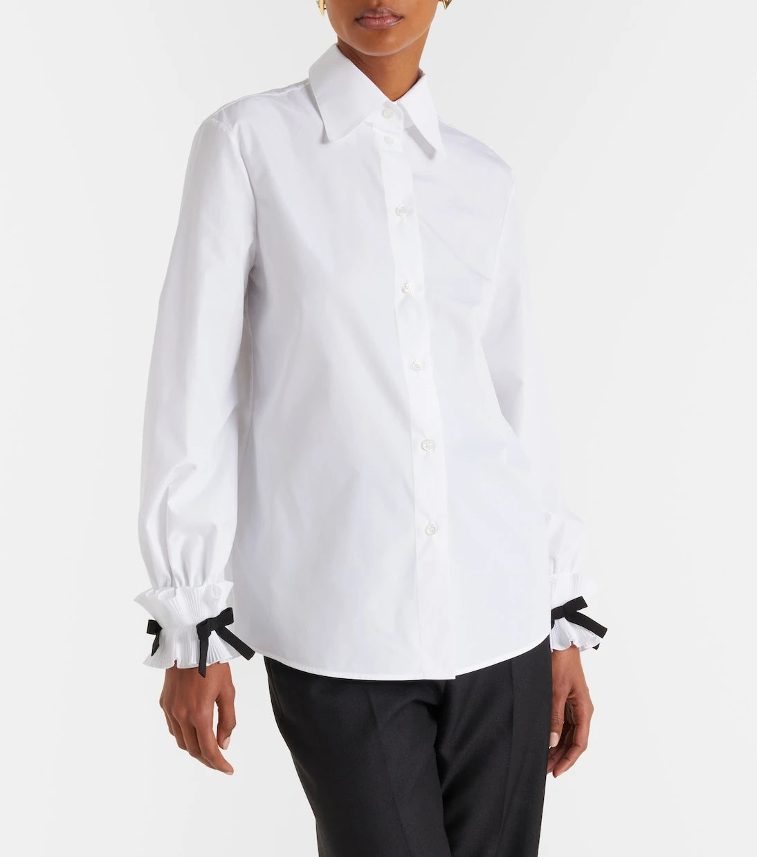 Valentino - Bow-detail cotton-blend poplin shirt