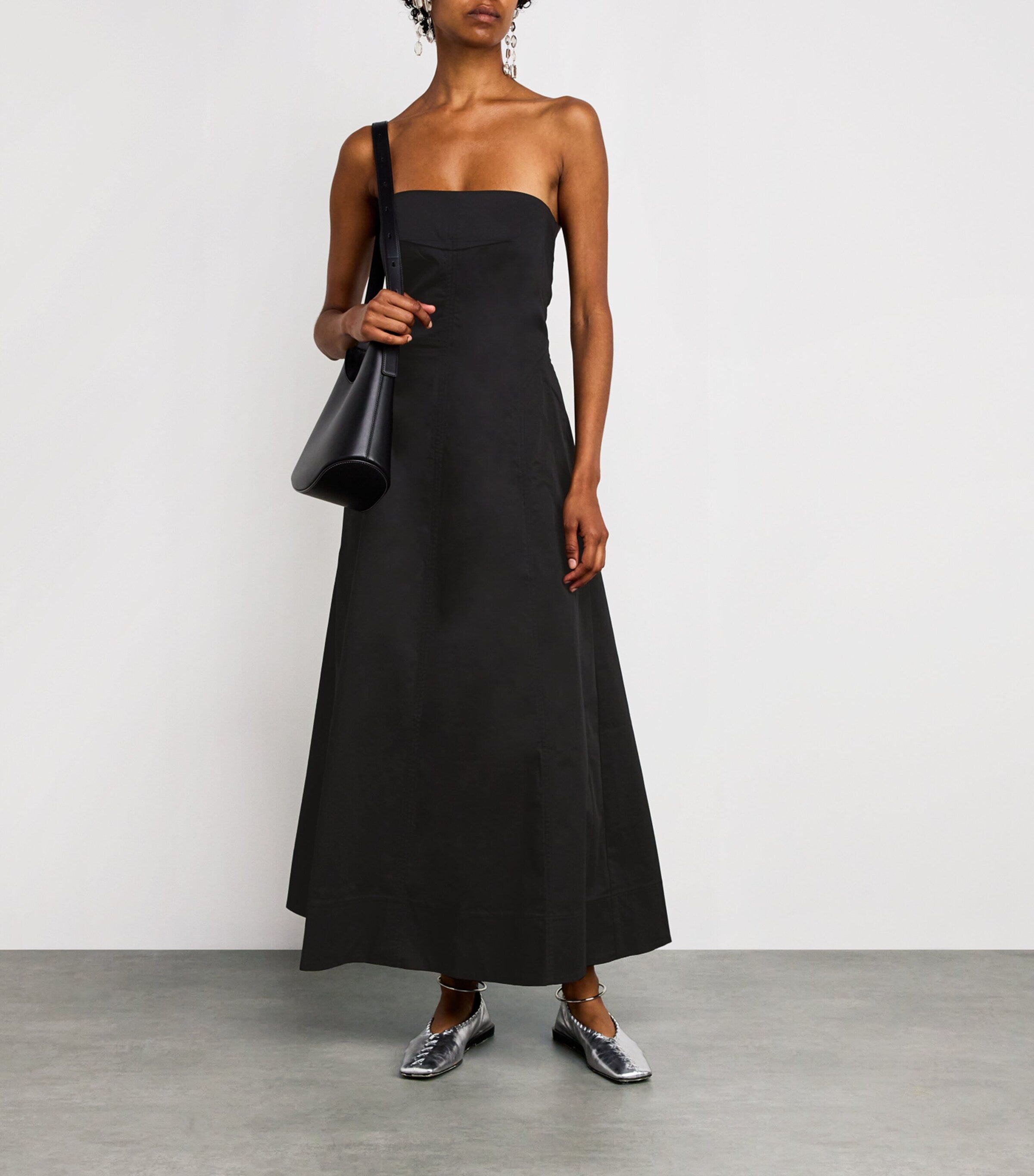 St. Agni Black Organic Cotton-Blend Strapless Maxi Dress