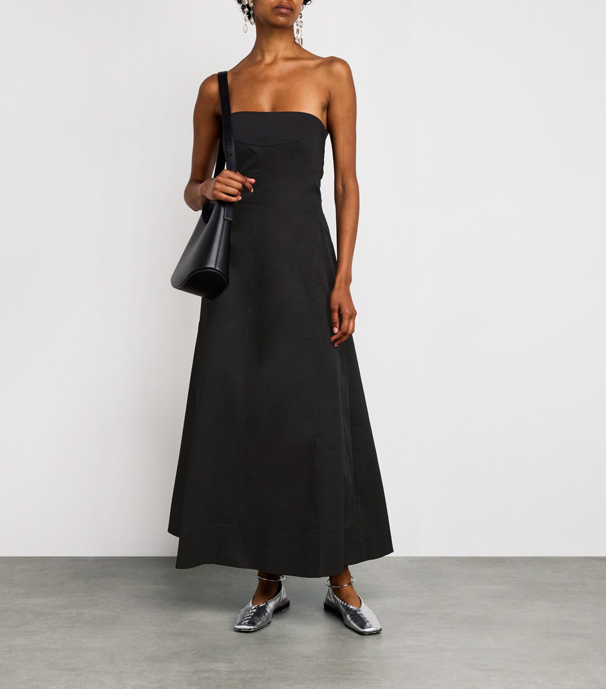 St. Agni Black Organic Cotton-Blend Strapless Maxi Dress