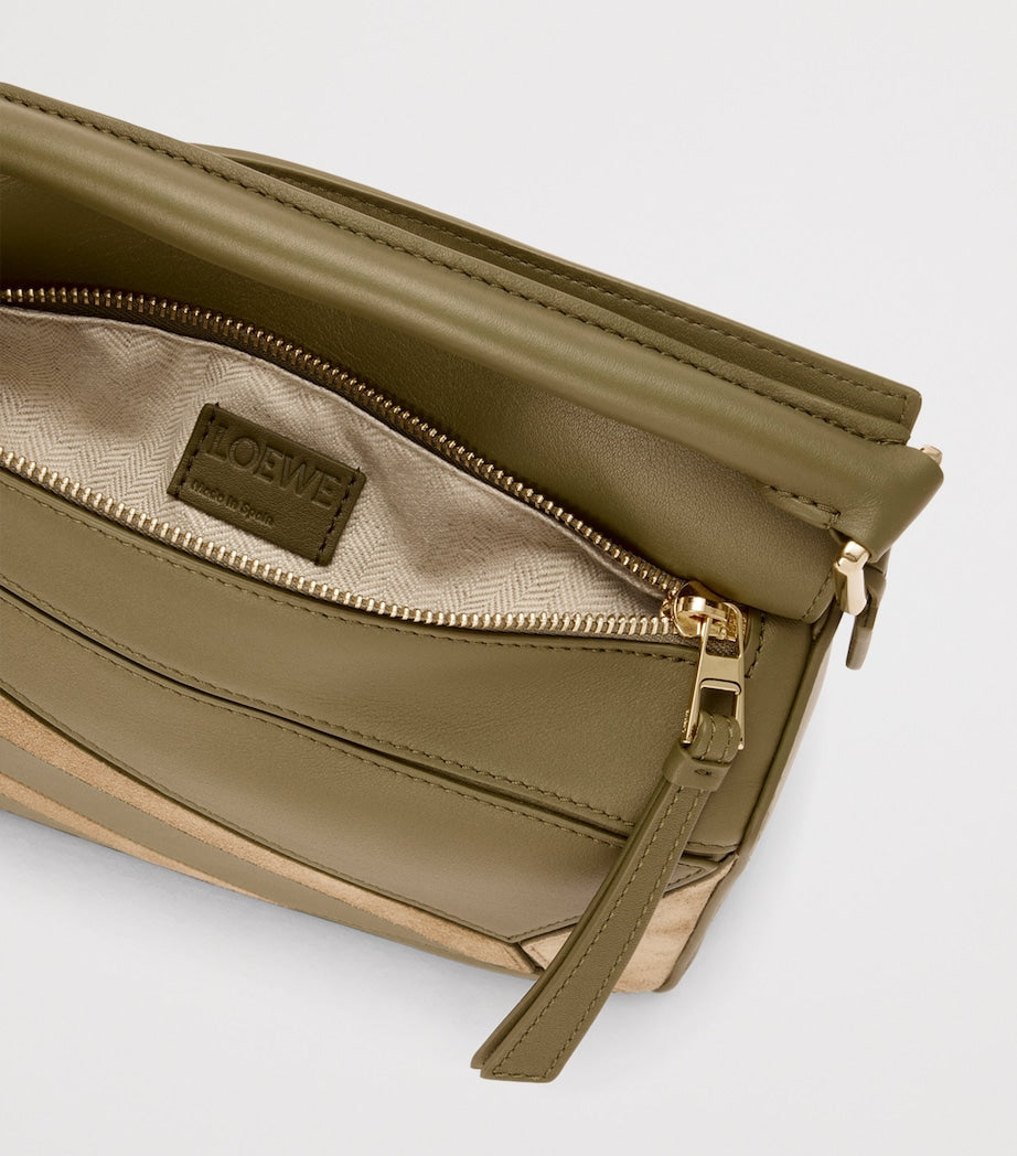 LOEWE Green Small Leather-Suede Puzzle Top-Handle Bag