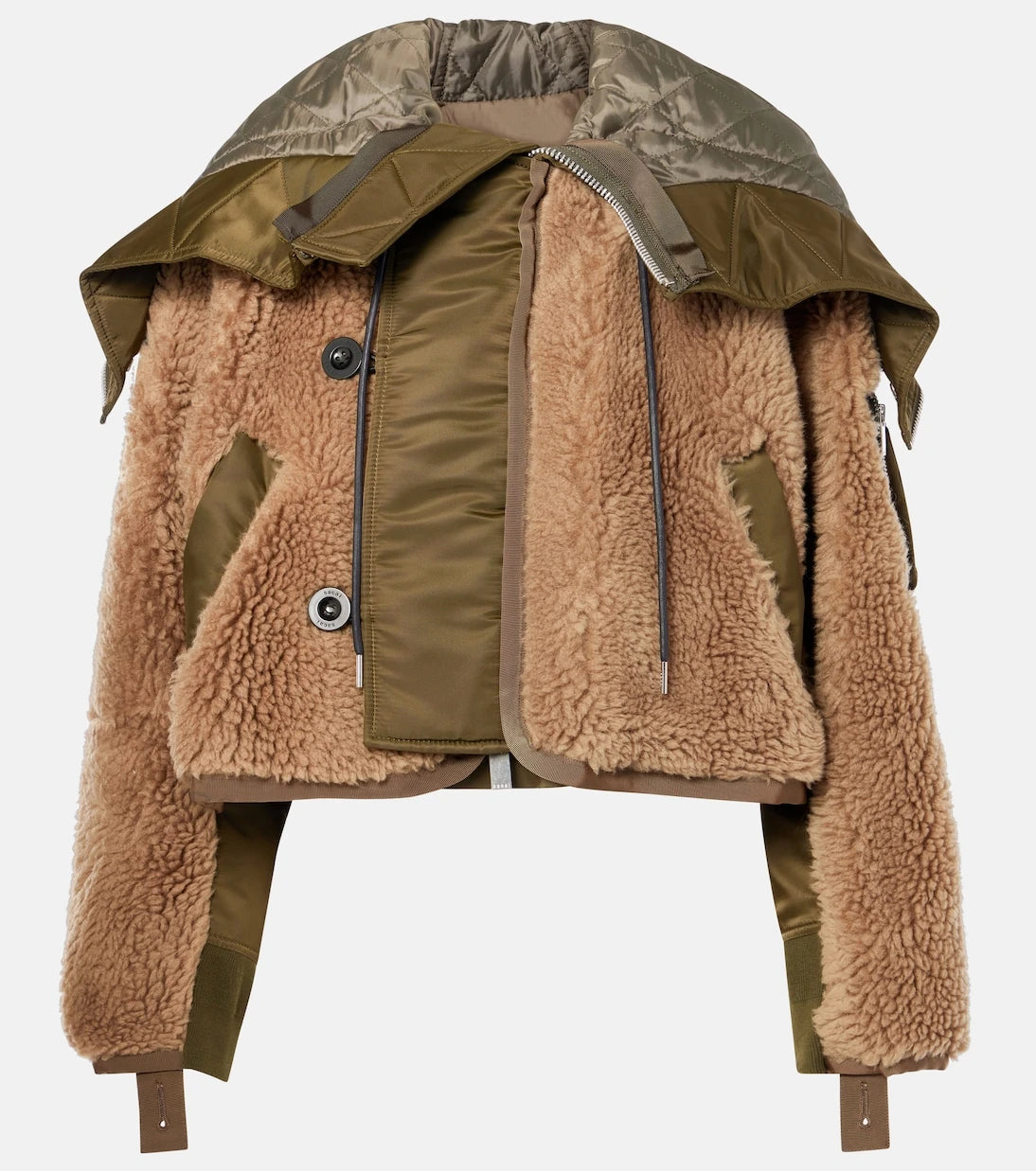 Sacai - جاكيت فرو صناعي بحواف من التويل