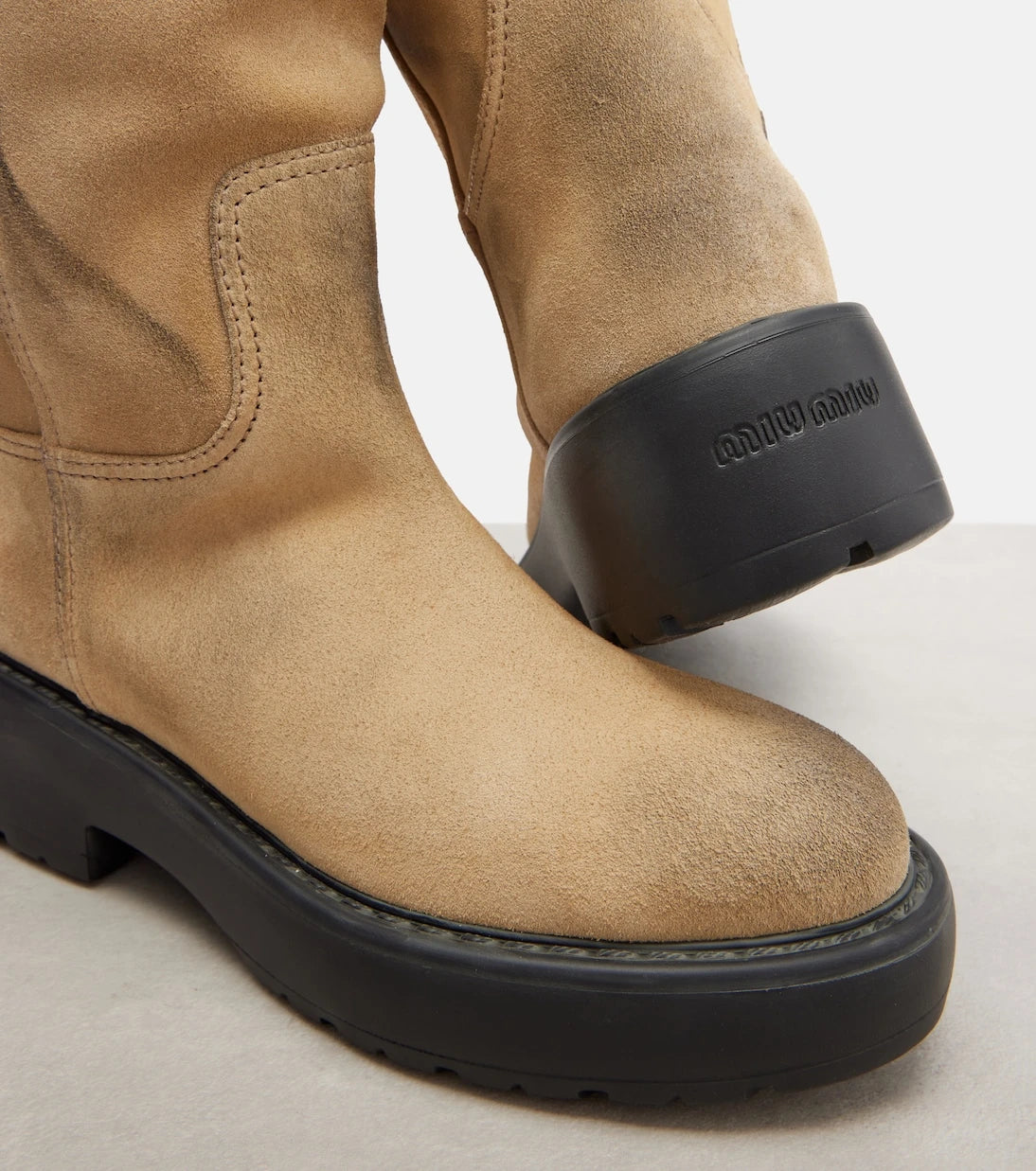 Miu Miu - Shearling-lined suede knee-high boots