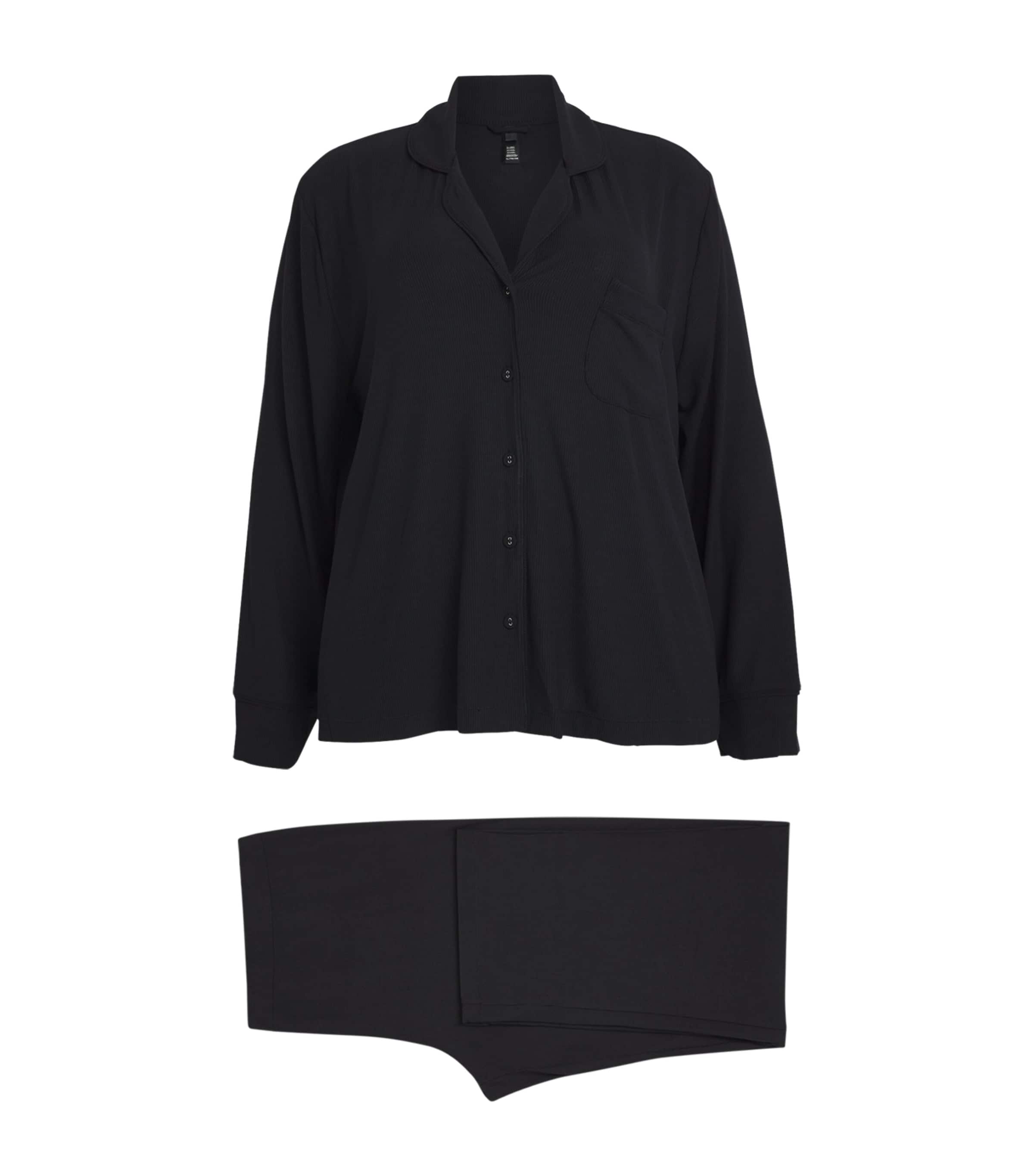 Skims Black Soft Lounge Ribbed Pyjama Set