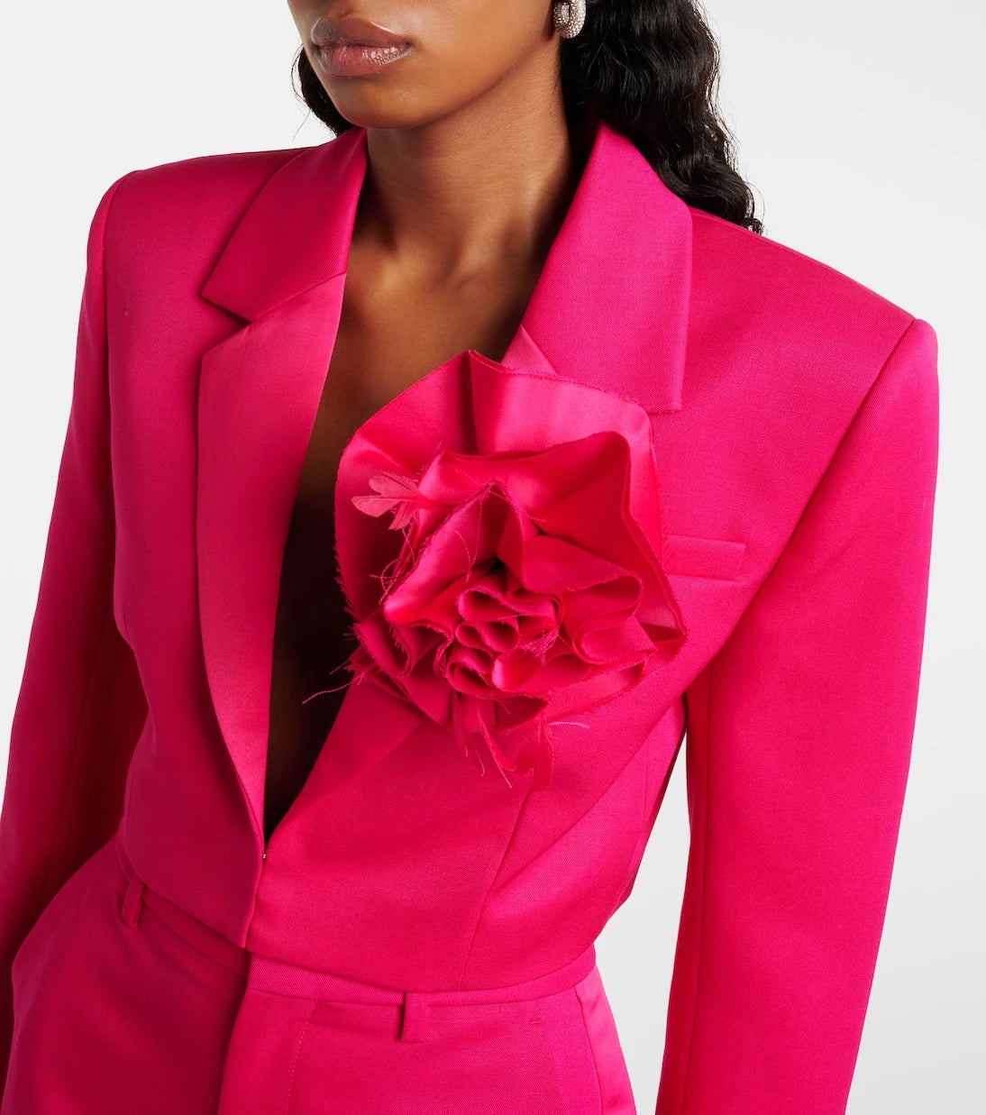 Area - Floral-appliqué cropped wool blazer