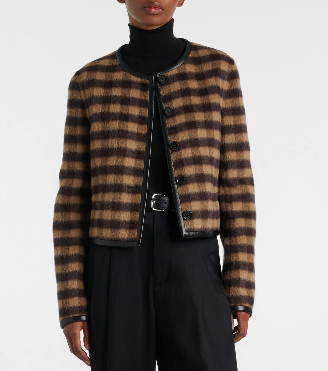 Proenza Schouler - Checked leather-trimmed wool-blend jacket