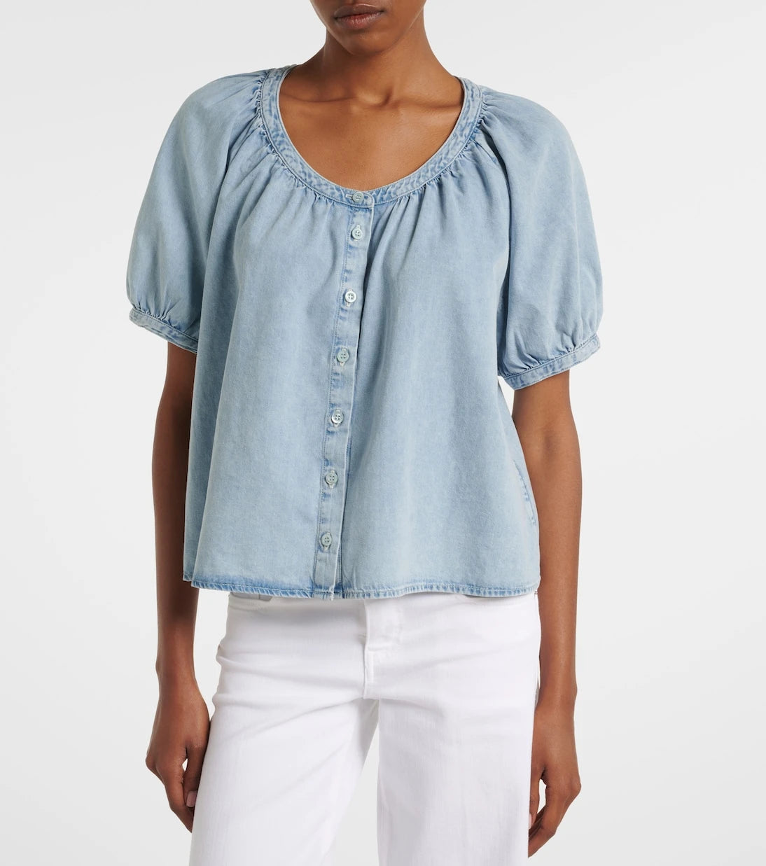 Frame - Resort gathered cotton-blend shirt