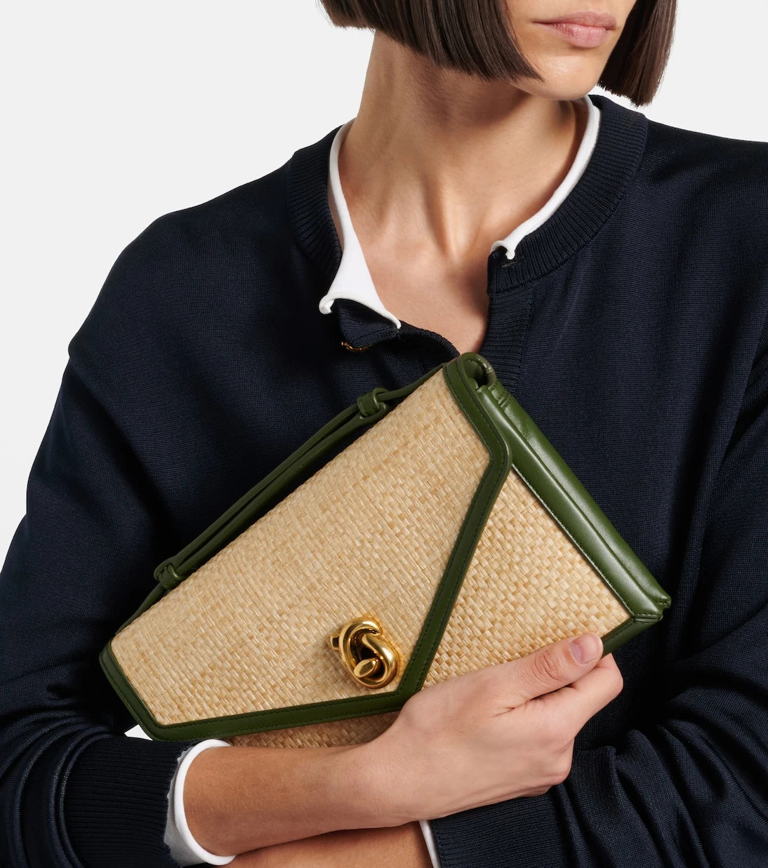 Bottega Veneta - Knot Lock Medium raffia top-handle bag