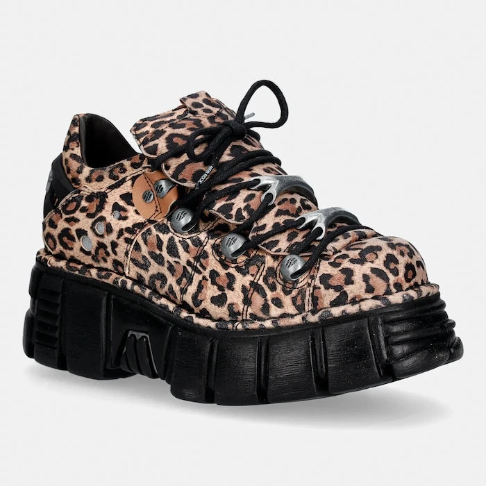 New Rock ANTE LEOPARDO CUERO, TOWER NEGRO+ Yanı Süet Spor Ayakkabı