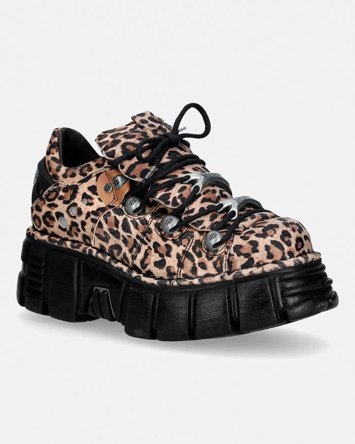 New Rock ANTE LEOPARDO CUERO, TOWER NEGRO+ Yanı Süet Spor Ayakkabı