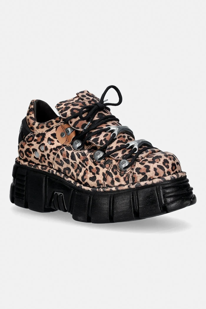 New Rock ANTE LEOPARDO CUERO, TOWER NEGRO+ Yanı Süet Spor Ayakkabı