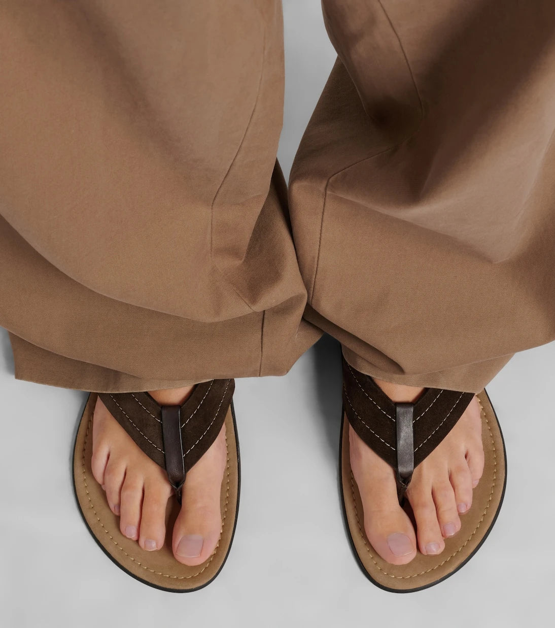 The Row - Beach leather-trimmed suede thong sandals