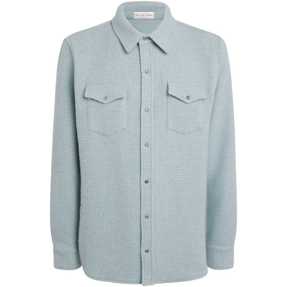 Blue Cashmere Waffle-Knit Overshirt