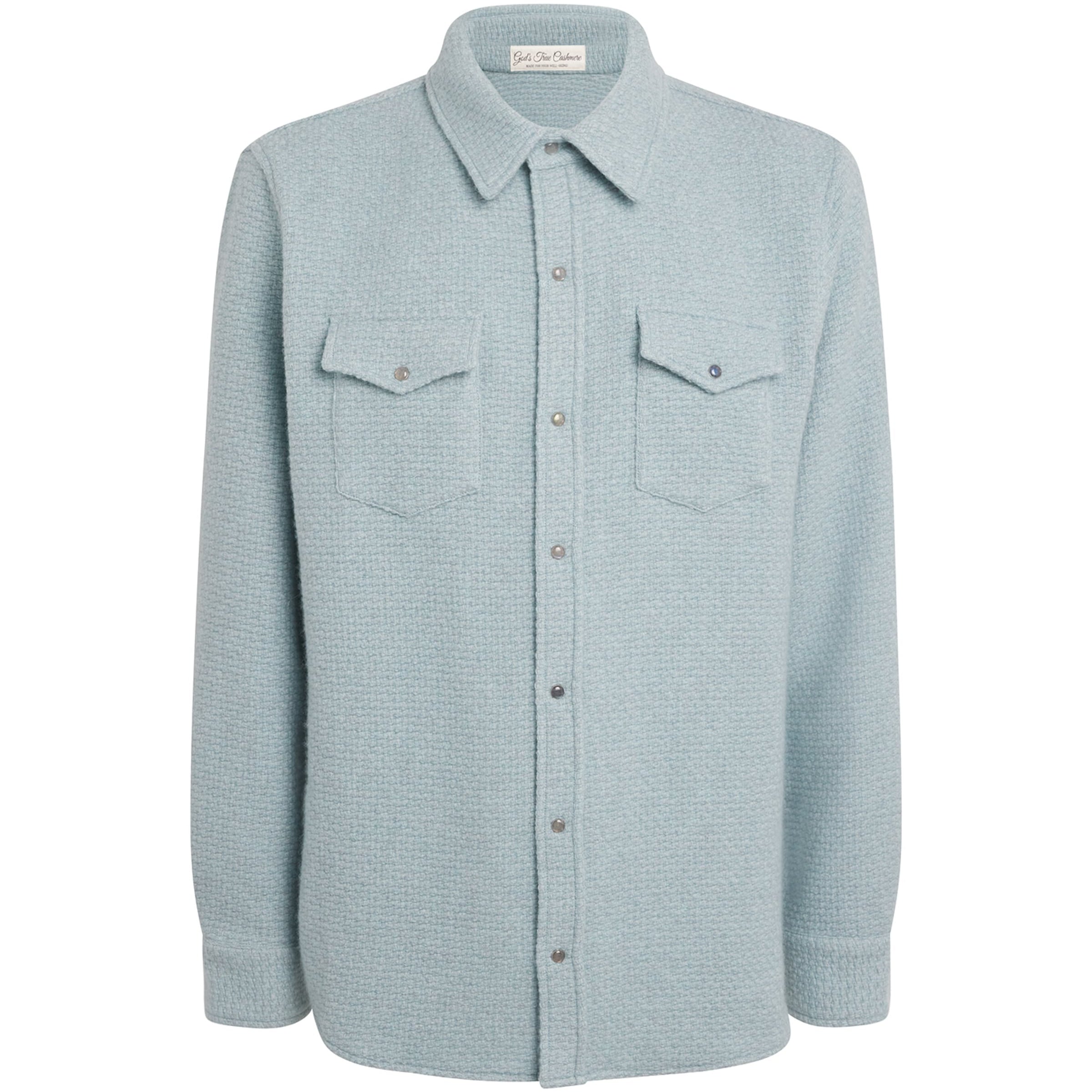 Blue Cashmere Waffle-Knit Overshirt