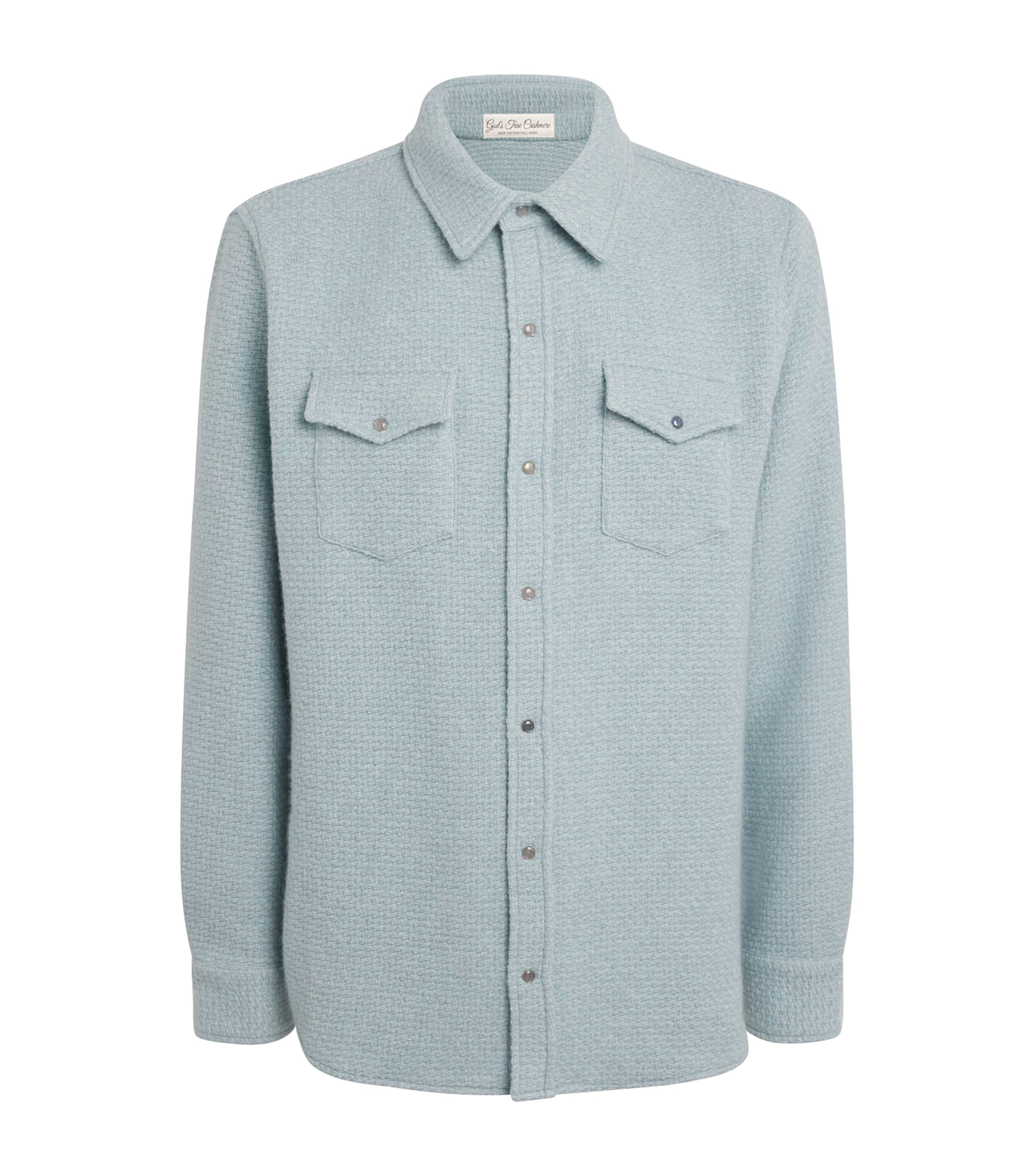 Blue Cashmere Waffle-Knit Overshirt