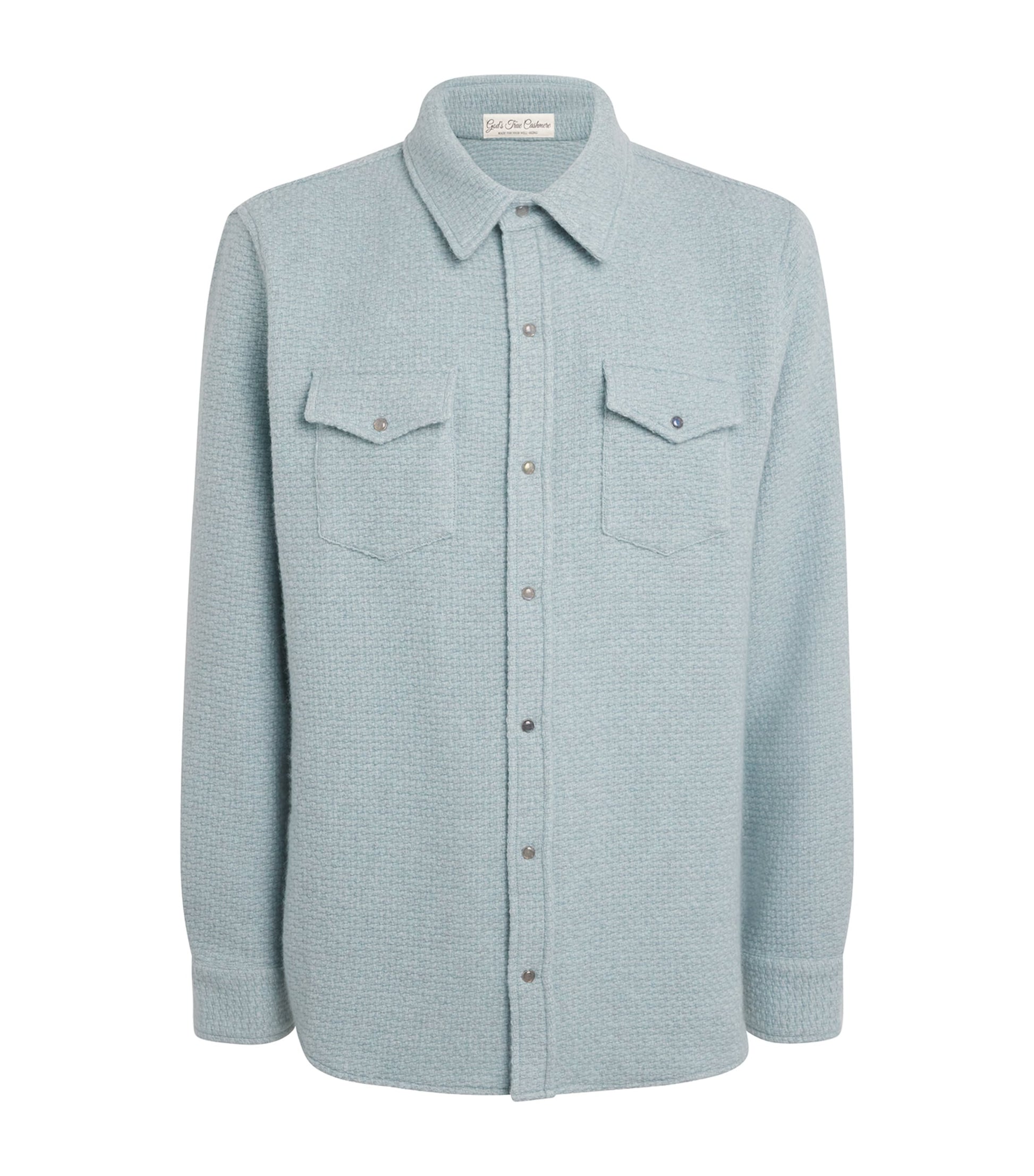 Blue Cashmere Waffle-Knit Overshirt