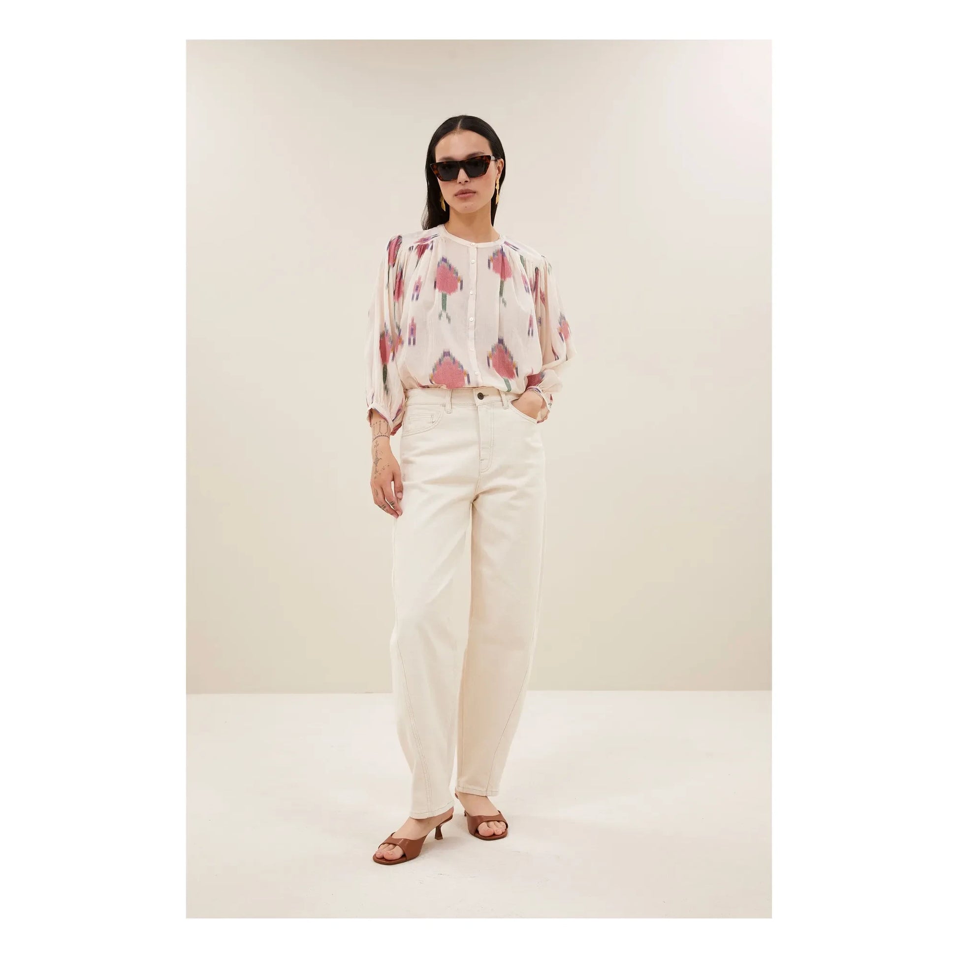 By Bar - Becky Ikat Organic Cotton Blouse | White