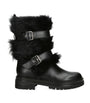 Gianvito Rossi Black Shearling-Trim Maverick Biker Boots 40