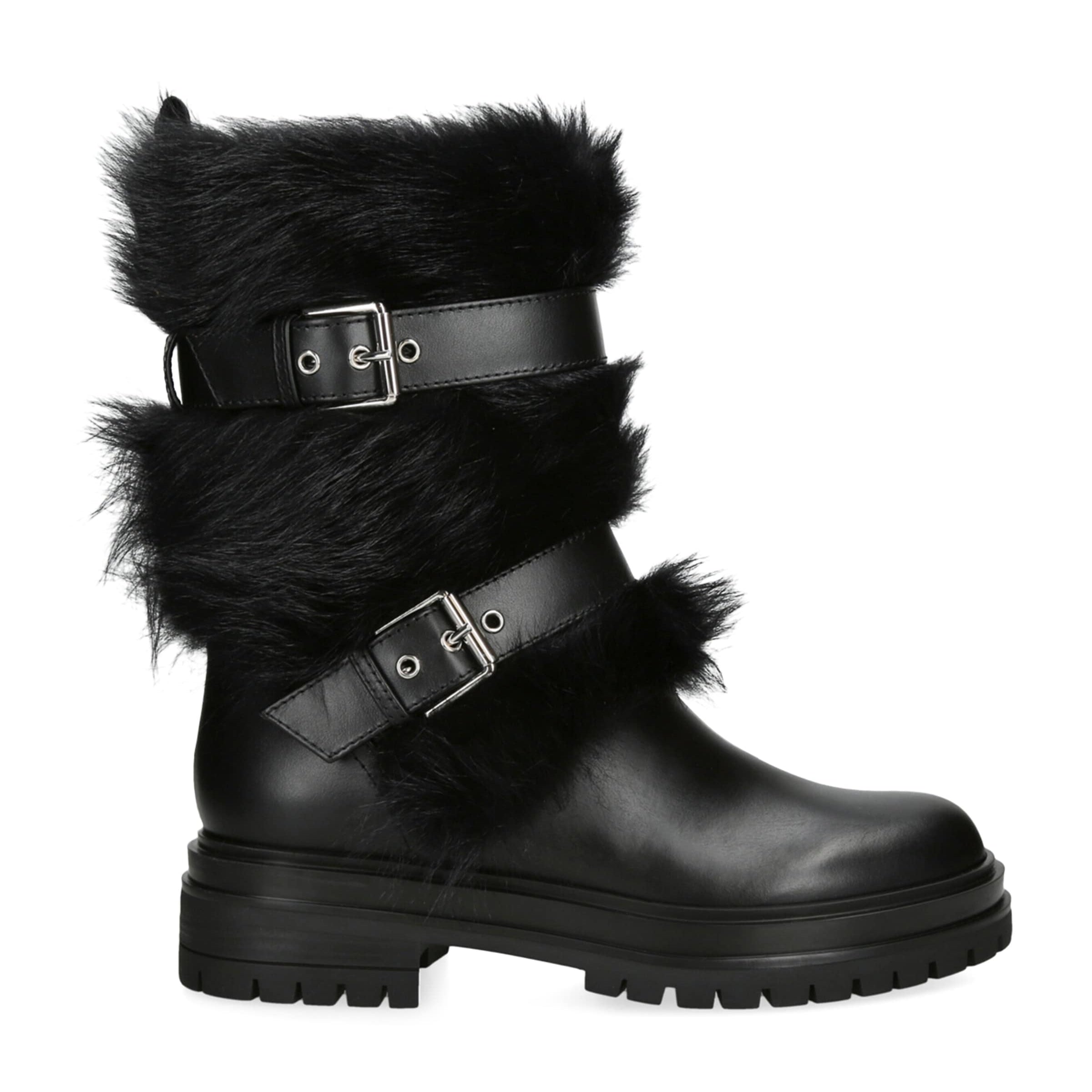 Gianvito Rossi Black Shearling-Trim Maverick Biker Boots 40