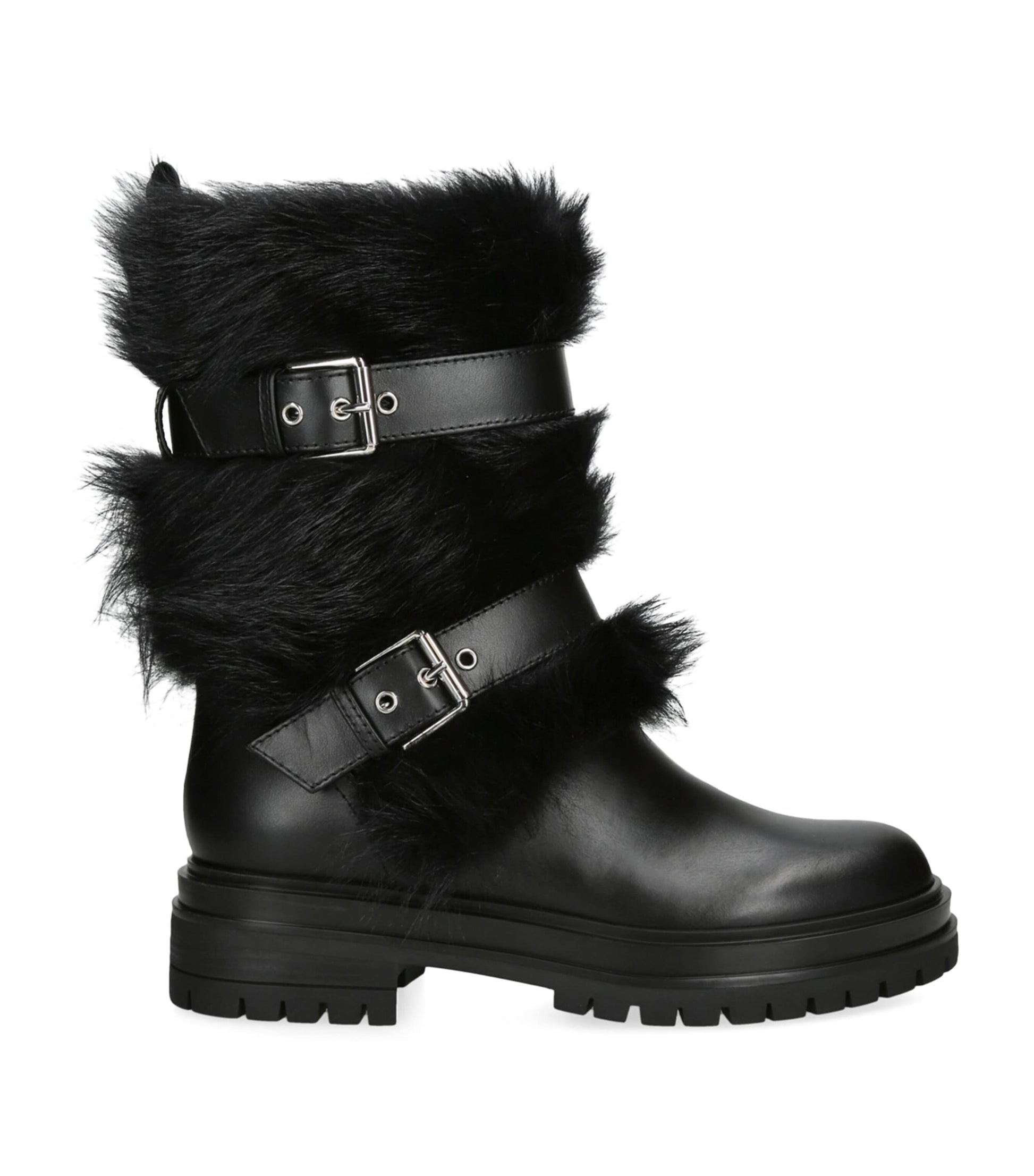 Gianvito Rossi Black Shearling-Trim Maverick Biker Boots 40