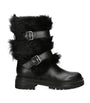 Gianvito Rossi Black Shearling-Trim Maverick Biker Boots 40