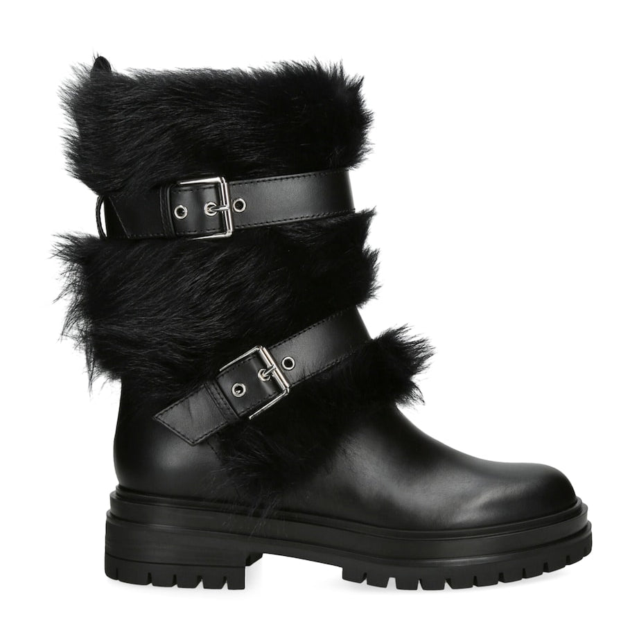 Gianvito Rossi Black Shearling-Trim Maverick Biker Boots 40