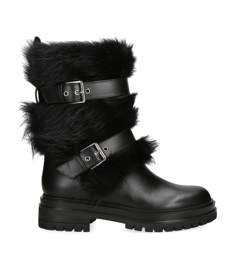 Gianvito Rossi Black Shearling-Trim Maverick Biker Boots 40