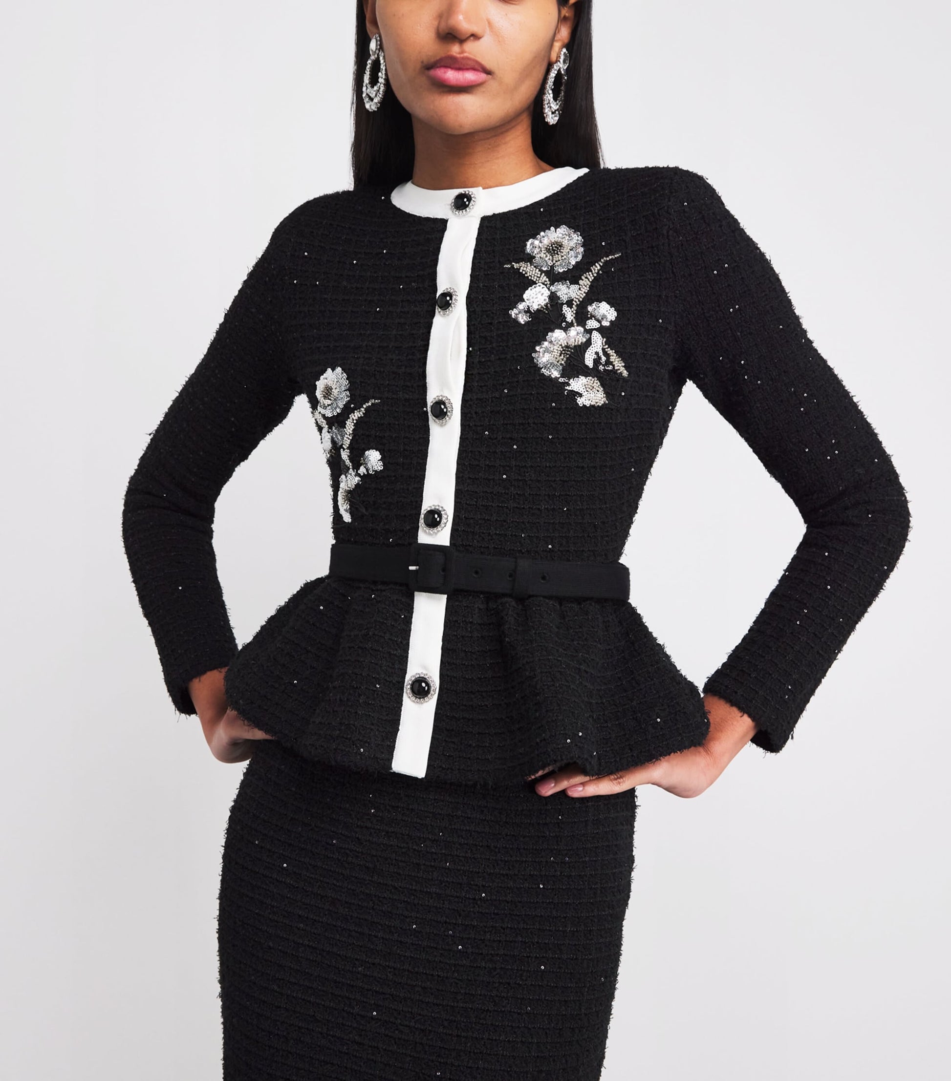 Self-Portrait Black Textured Floral-Detail Midi Dress