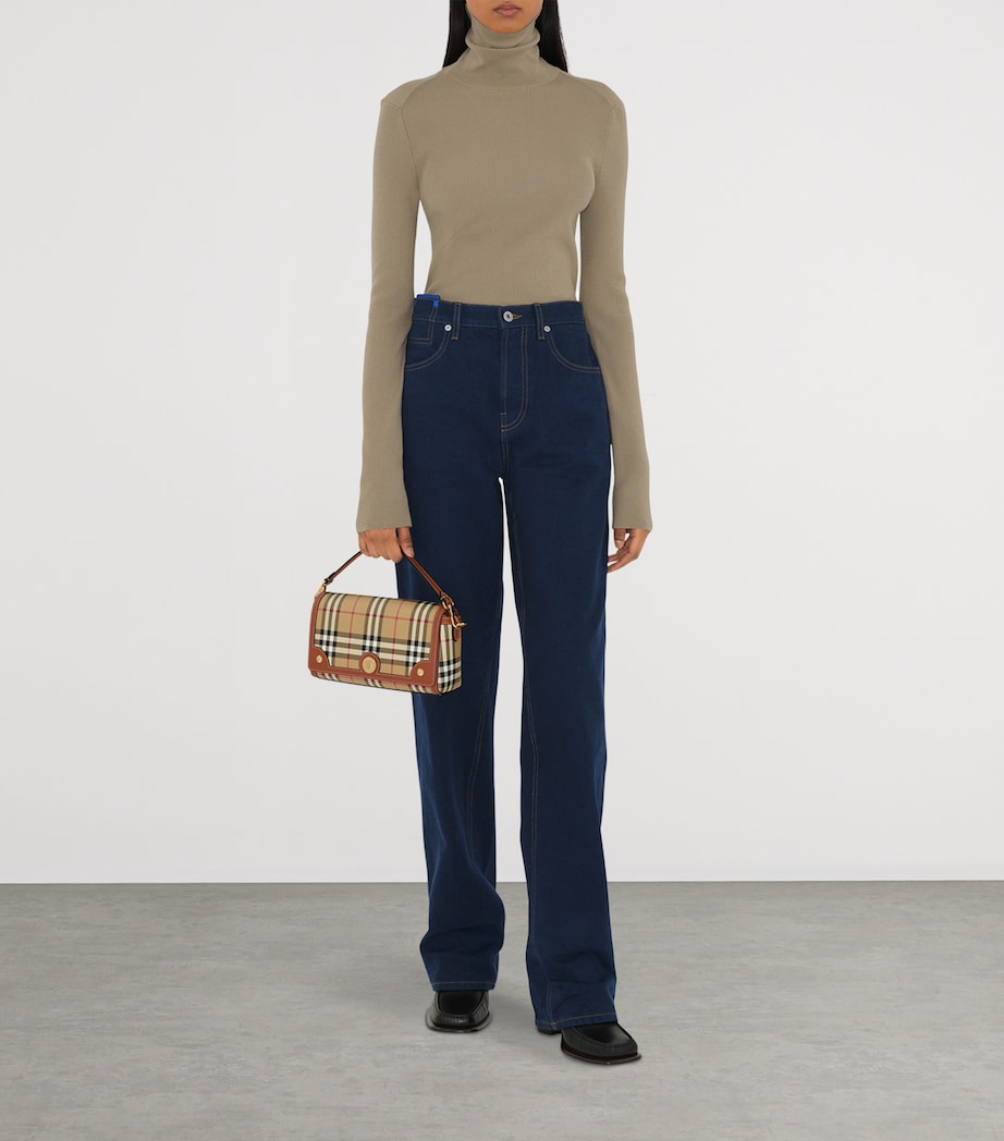 Brown Check Top-Handle Bag