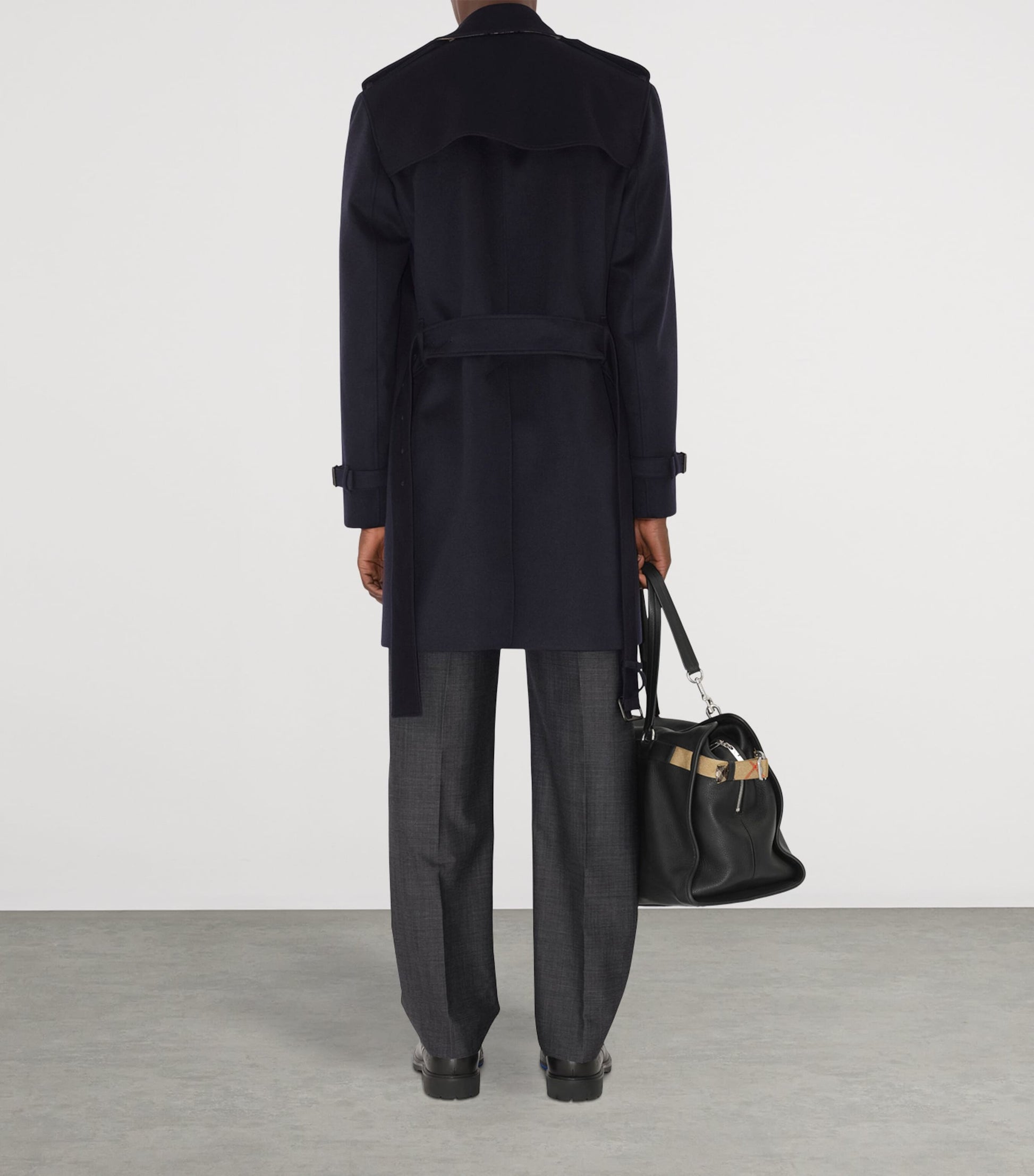 Navy Cashmere Mid-Length Trench Coat