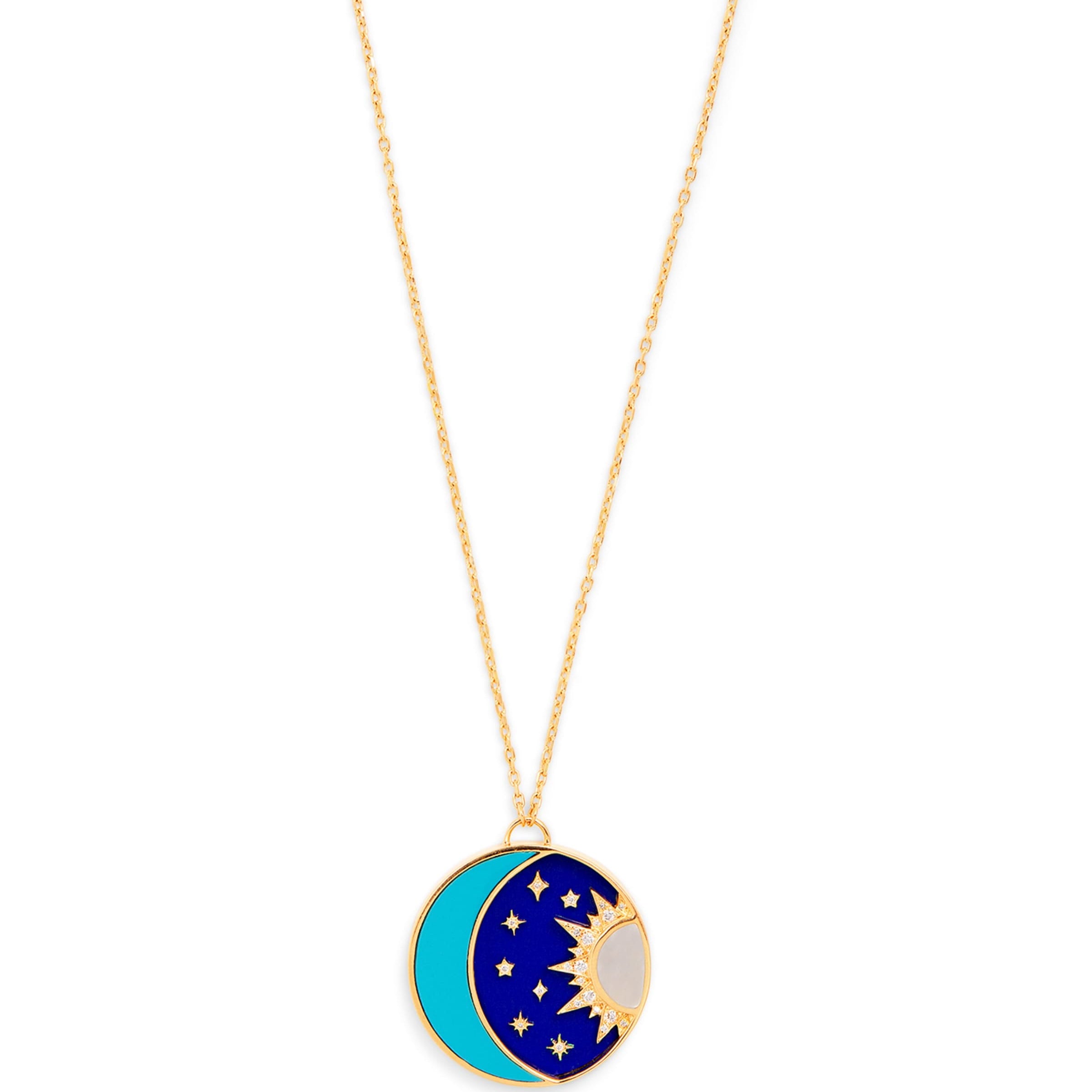 Yellow Gold, Diamond, Lapis and Turquoise Cosmic Love Necklace
