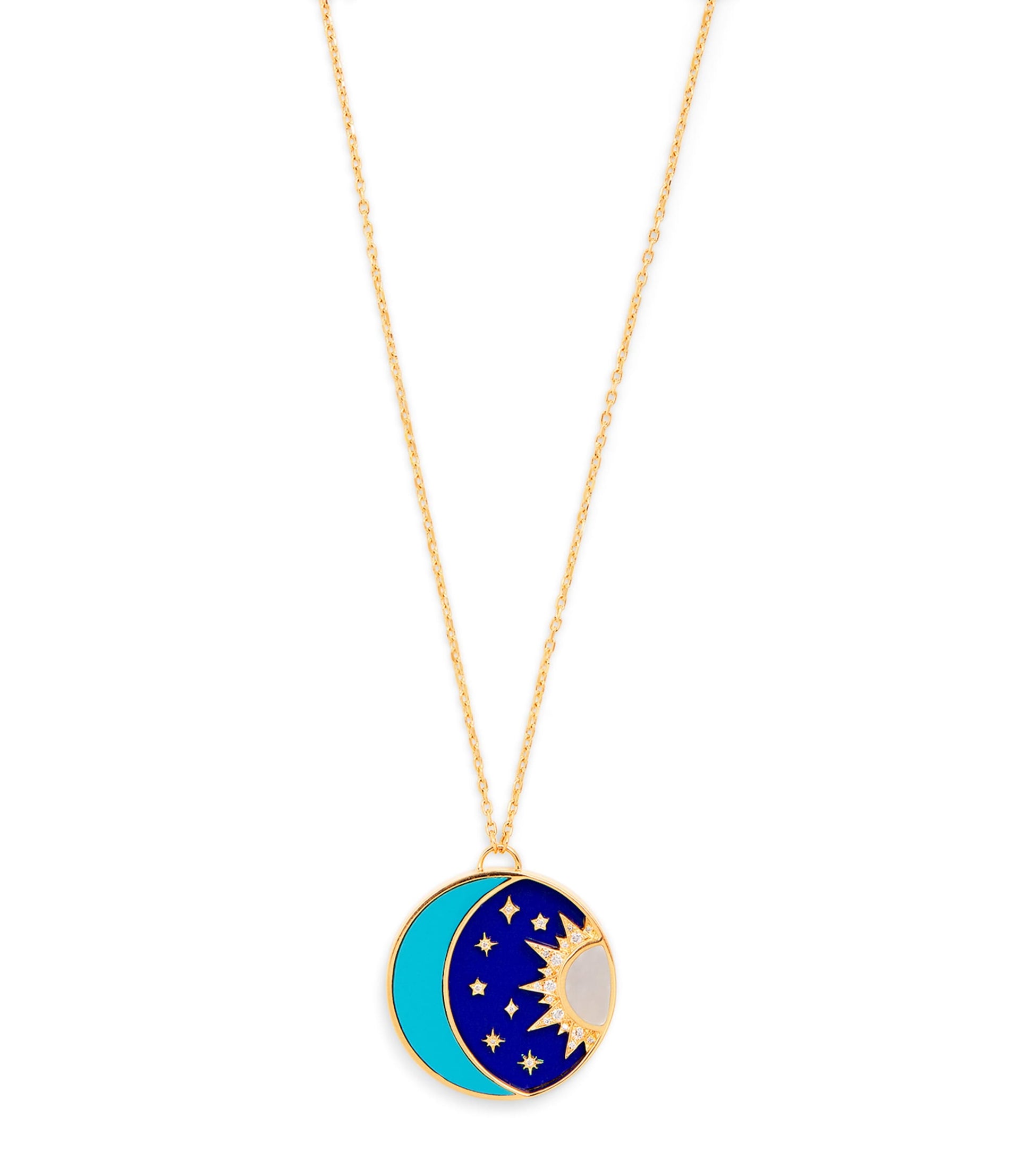 Yellow Gold, Diamond, Lapis and Turquoise Cosmic Love Necklace