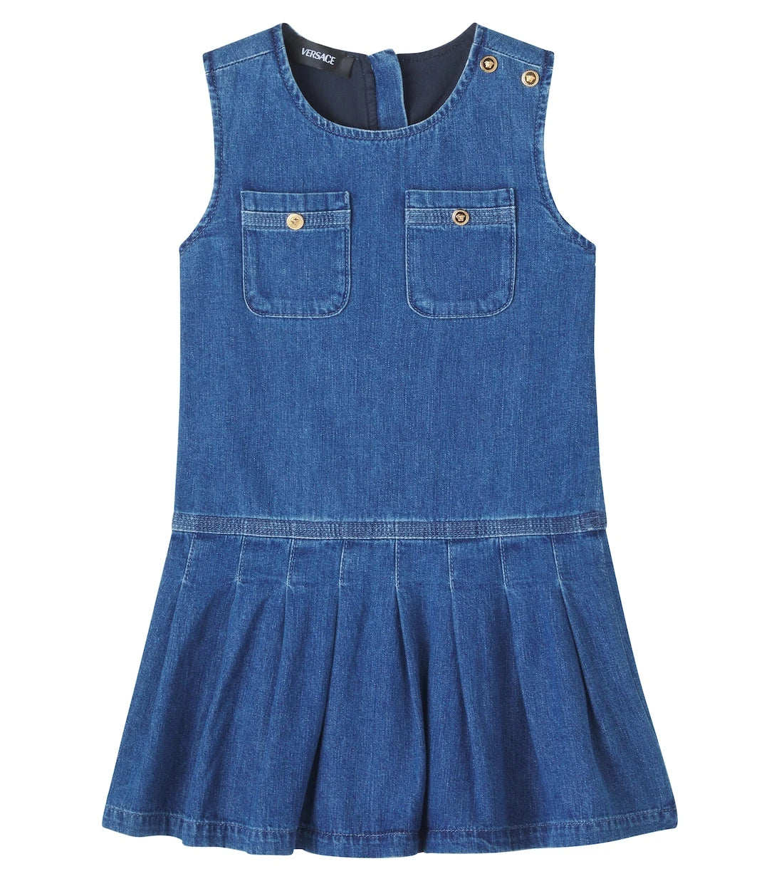 Versace Kids - Pleated cotton denim dress