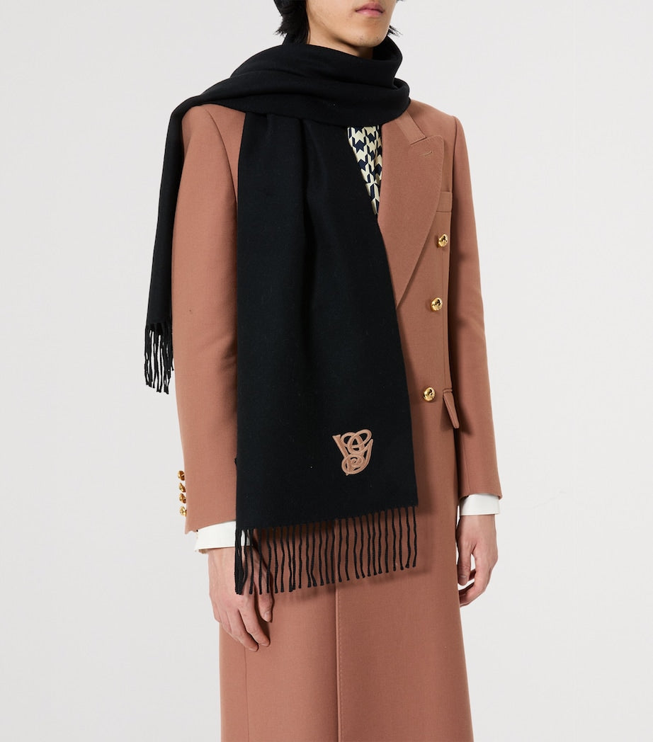 Valentino Garavani Black Wool-Cashmere Scarf