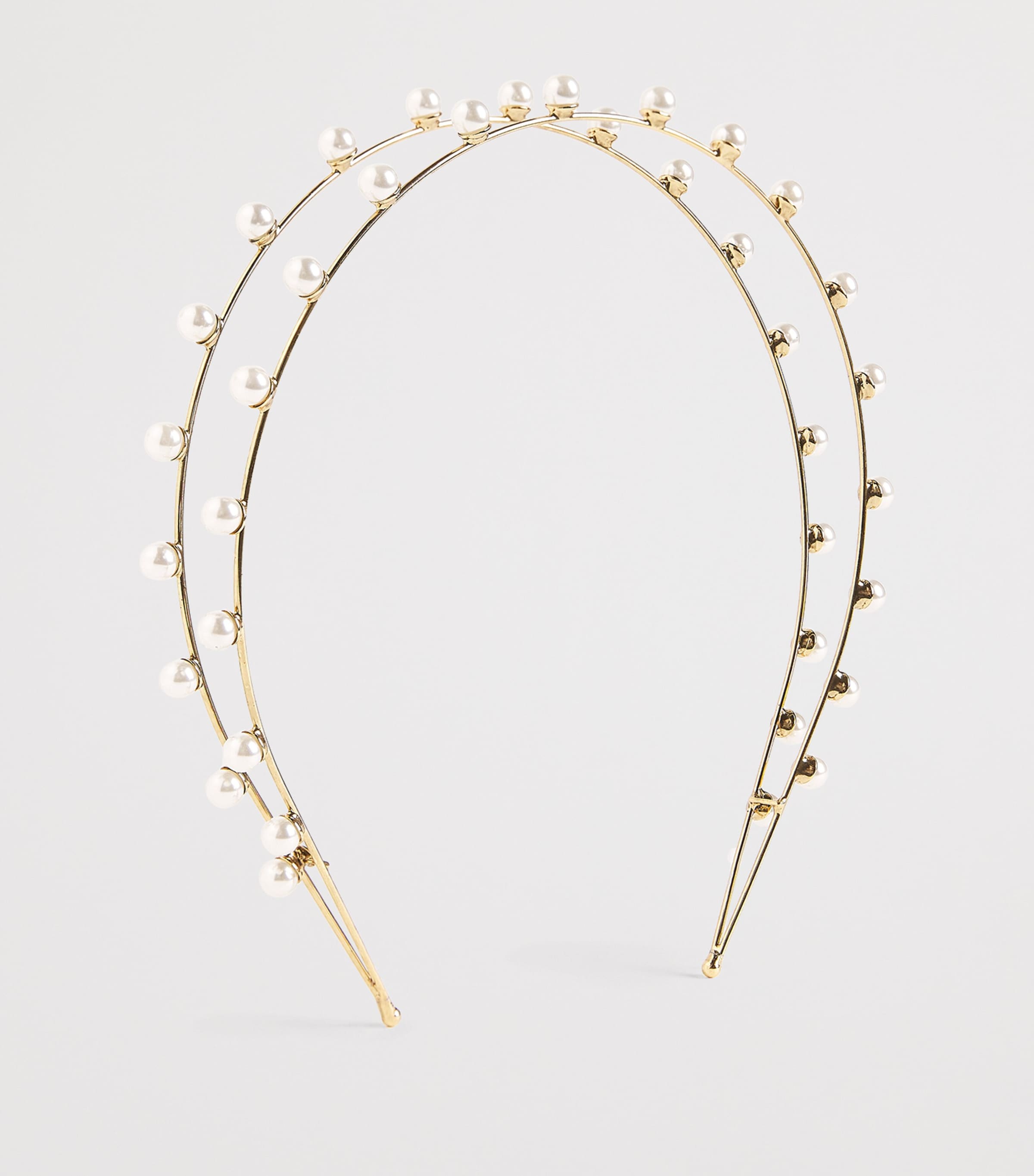 Jennifer Behr Gold Pearl-Embellished Double Ayla Headband