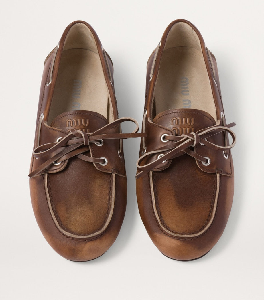 Brown Bleached Leather Loafers