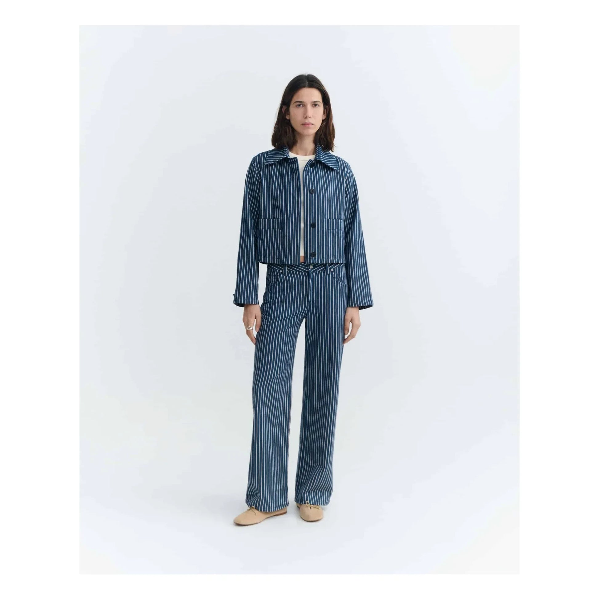 Thinking Mu - Astrid Stripes Organic Cotton Jacket | Grey blue