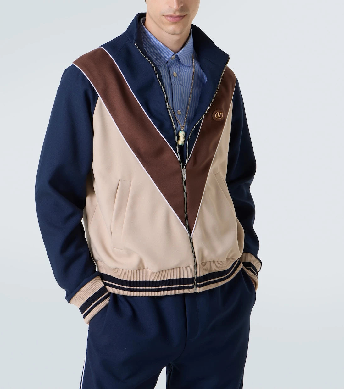 Valentino - Colorblocked logo zip-up sweatshirt