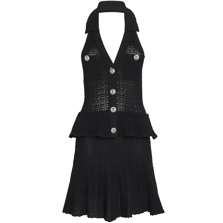Self-Portrait Pointelle Halterneck Mini Dress