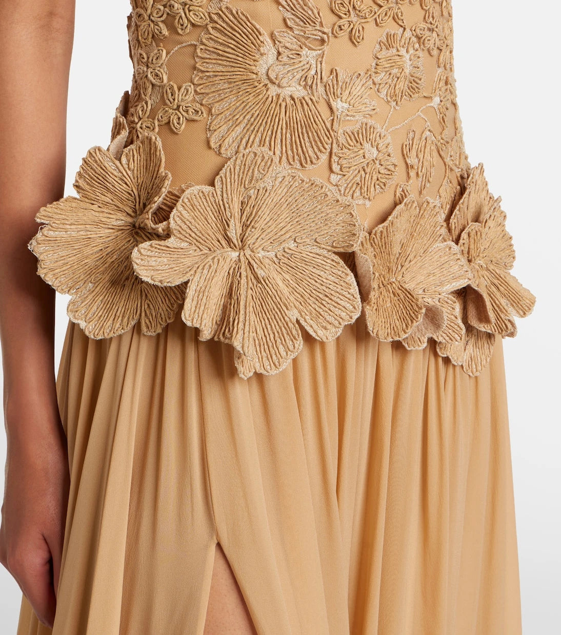 Elie Saab - Raffia-trimmed silk-blend tulle gown